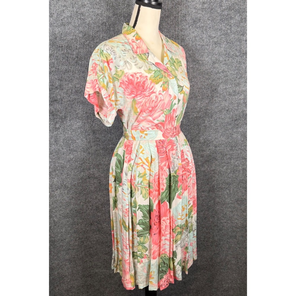 Vintage 1970s Floral 2 Piece Skirt Blouse Set 26" Waist Pastel Cottage Retro - Picture 2 of 16
